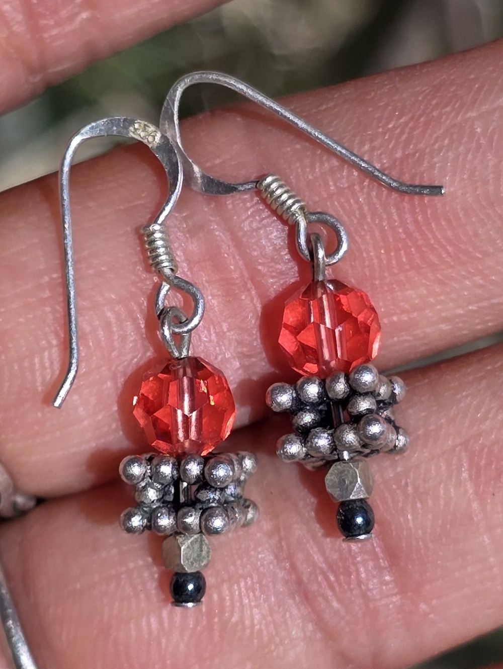 Super cute handmade 925 sterling silver pink crystal earrings